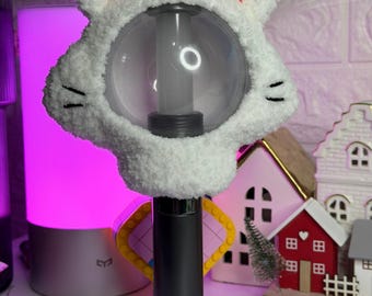 White Puppy Lightstick Beanie Crochet Pattern PDF | Kawaii Kishu Inu Dog Ear Cover with Whiskers | Kpop Fan Hat