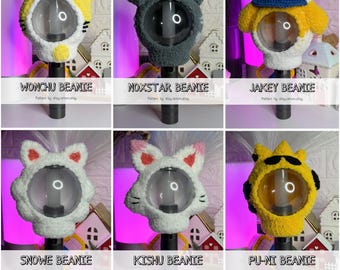 6 in 1 Animal Lightstick Beanie Crochet Pattern Bundle PDF | Cat Dog Puppy Monster Set | Kawaii Kpop Fan Concert Cover