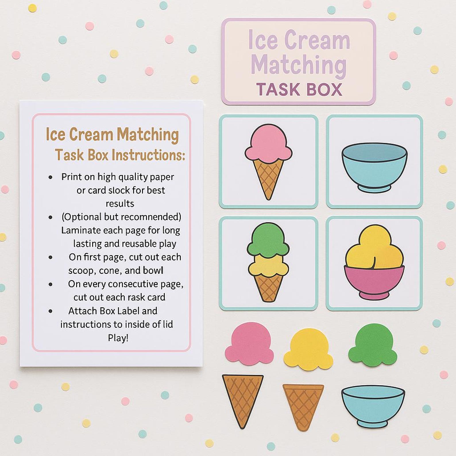 Ice Cream Matching Game | Preschool Learning Task Box - Etsy
