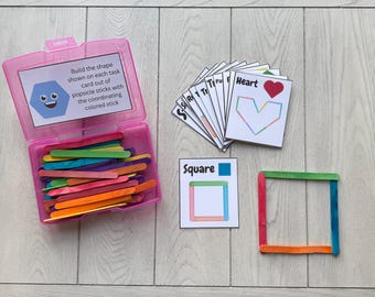 Popsicle Stick Shapes Task Cards: Fine Motor STEM Activity (Digital Download)