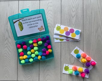 Caterpillar Color Sorting Task Box | Pom Pom Match Game (Digital Download)