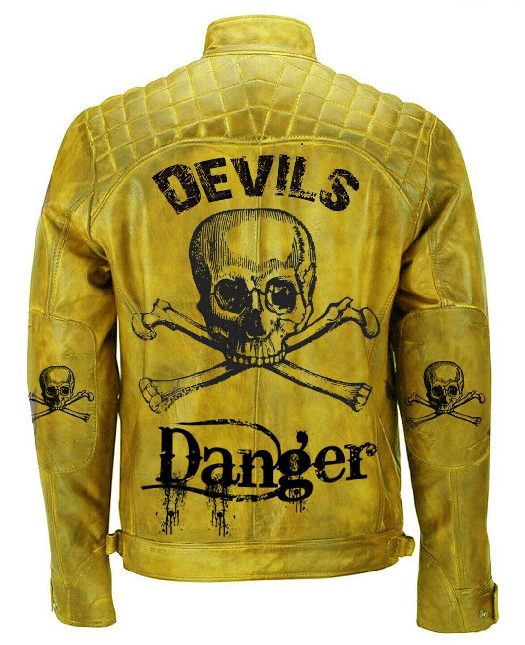 Handmade Yellow Skull Devil Danger Real Leather Jacket - Etsy