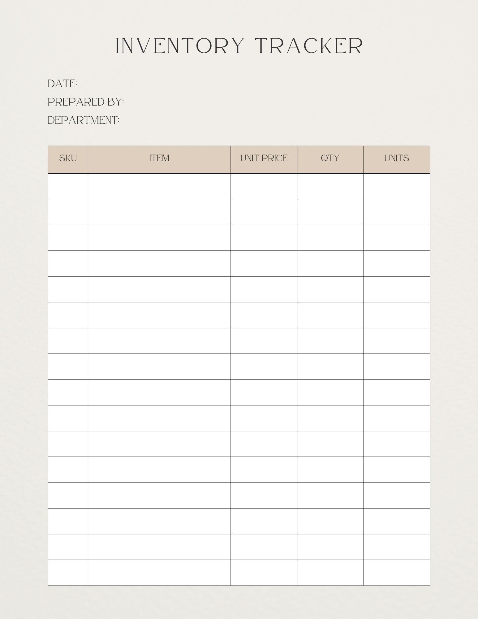 Modern Inventory Tracker I Printable Inventory Log I Neutral Business ...