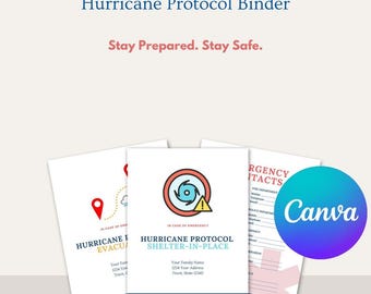 Hurricane Protocol Editable Canva Template, Emergency Checklist and Evacuation Plan, Shelter in place and Contact Info, Digital Download