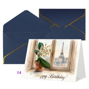 Happy Birthday Phalaenopsis species Greeting Card Pearl Paper | Single Greeting Card with Golden Edge Envelope | Birthday Card #14