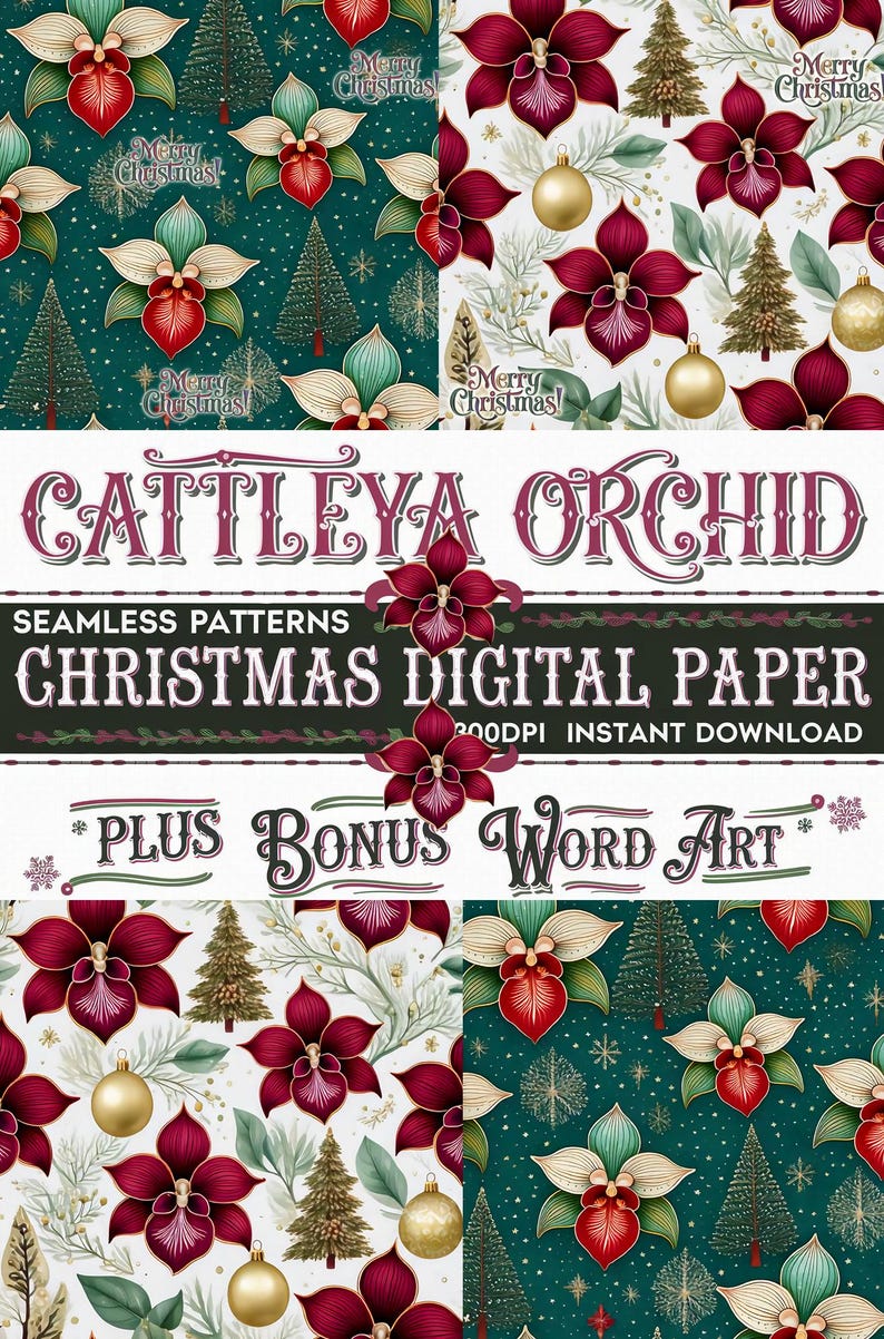 Printable Giftwrap | 4 Cattleya Orchid Xmas Wrapping Paper | Repeating ...