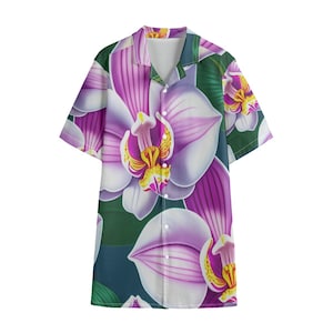 Orchid Print Unisex Hawaiian Shirt Aloha Shirt With Button Closure 100% Cotton poplin