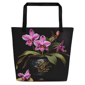 Pink Cattleya Print Large Tote Bag  16&quot; x 20&quot;