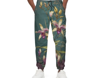 Cattleya Unisex Sweatpants | 100% Cotton Orchid Print Joggers | Lounge Pants with Pockets