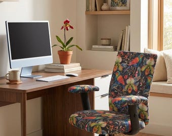 Orchids and Birds Print 4 Pcs Office Chair Covers Set