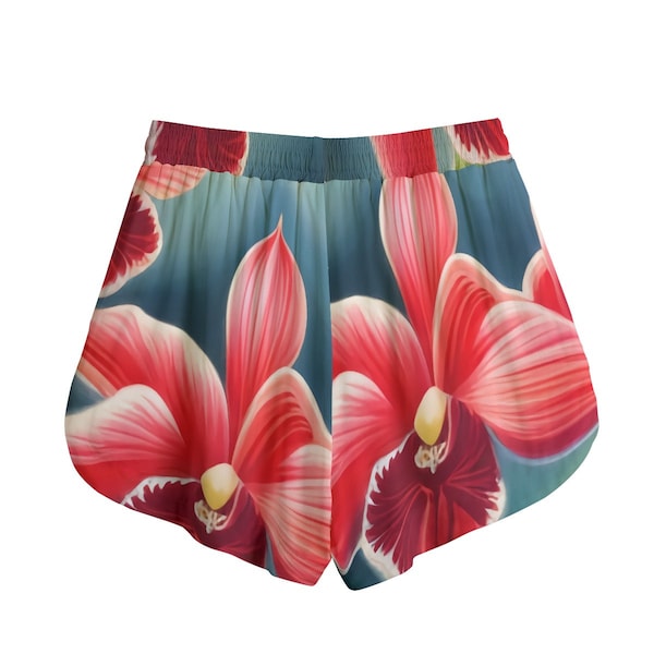 Orchid Print Rayon Shorts | 100% Rayon Drawstring Shorts with Pockets