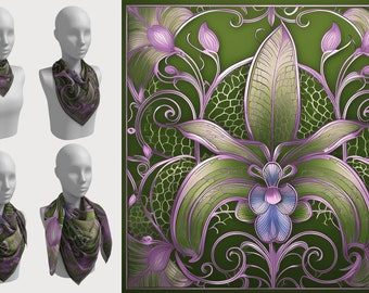 Foulard en soie orchidée unique en son genre | Écharpe carrée orchidée en 100 % soie ou mélange de modal de soie | Foulard orchidée unique