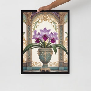Vibrant Orchid Plant Print Framed Wall Art |  Violet Cattleya Orchid Art Print