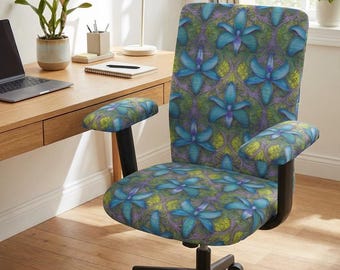 Juego de 4 fundas para sillas de oficina con estampado de orquídeas