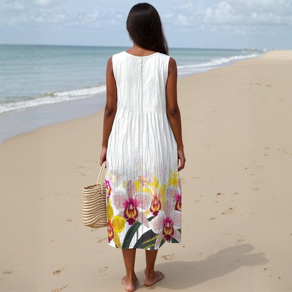 slub cotton sleeveless dress Women's Slub Cotton Sleeveless Dress (Check)