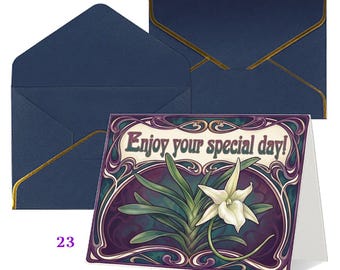 Aproveite seu dia especial! Cartão de felicitações com orquídea Angraecum em papel perolado | Cartão individual com envelope de borda dourada | Cartão nº 23