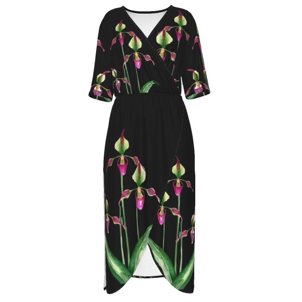 Vibrant Orchid Wrap Dress | Jersey Short Sleeve Orchid Print Dress
