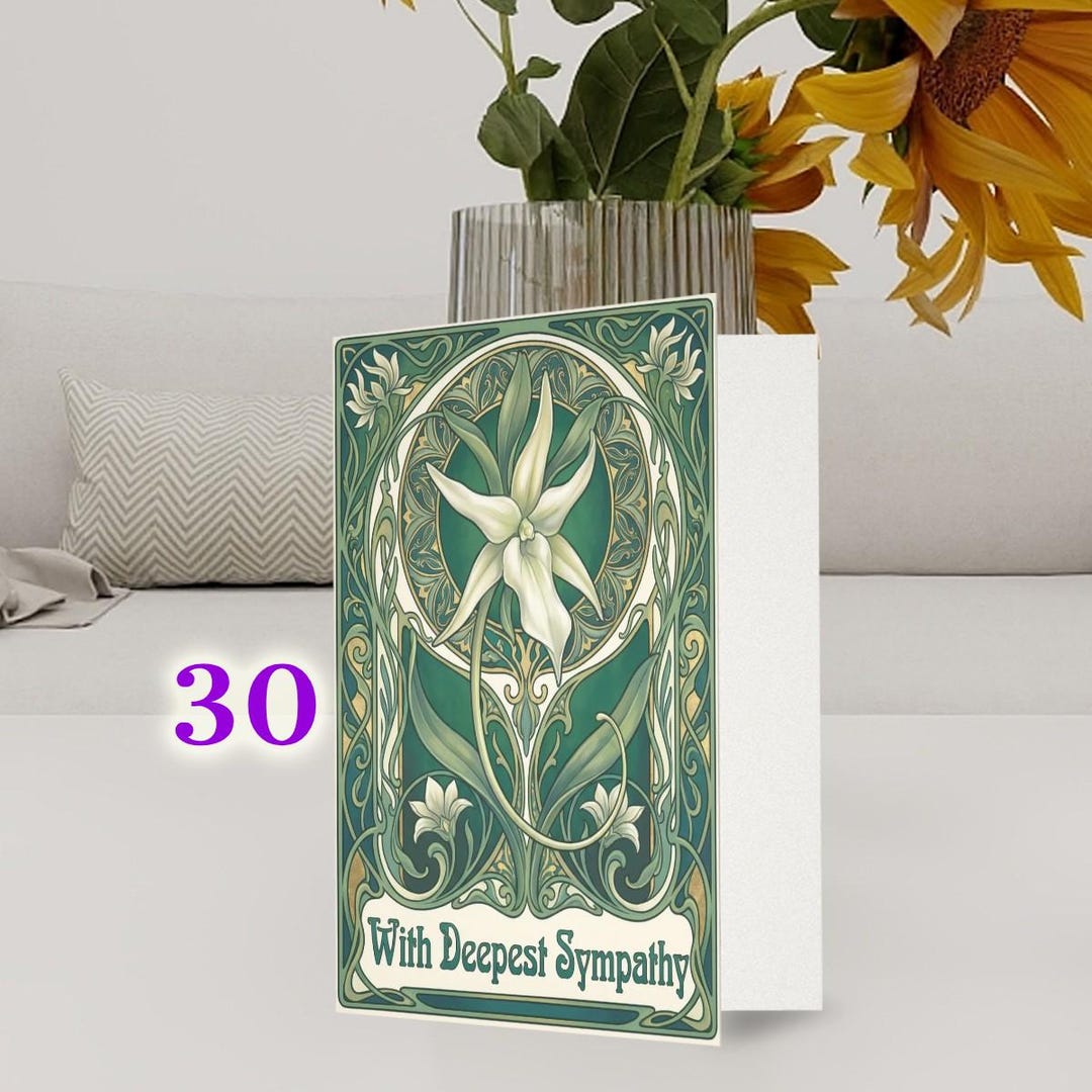 Sympathy Card Orchid | Single Note Card With Golden Edge Envelope ...