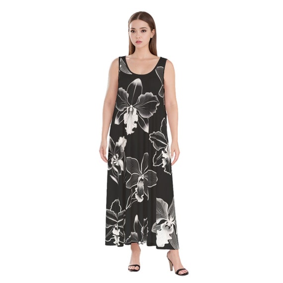 Orchid Print Women's Maxi Dress Loose Fitting Tank Dress Sundress 100% Rayon  - Etsy