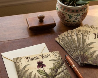 Elegantes cartões de agradecimento com orquídea sapatinho | Pacote com 10 cartões em branco por dentro | Cartões ecológicos