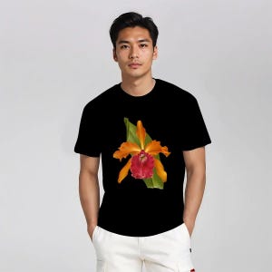 Laelio Cattleya Truffautiana Unisex Cotton T-Shirt (Made in USA) | Cotton Orchid Tee Black