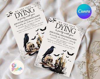 Vintage Halloween Invitation Template, Halloween Digital Invite, Printable Halloween Party Invitation for Adults, Editable Canva Template