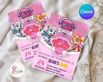 Paw-ty Patrol Invitation | Kids Birthday Invitation Template Editable-Printable, Paw Birthday Invitation Girl | Invite Instant Download