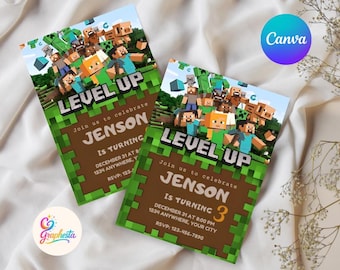 Editable Pixel Block Gamer Birthday Invitation (Digital Template)