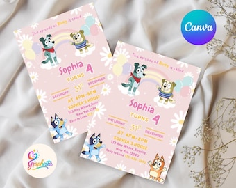 Blueyy Birthday Invitation, Bingoo Birthday Invitation, Editable Birthday Invitation, Blueyy Birthday Party Invite, Invitations