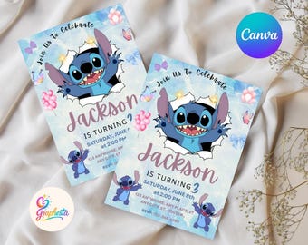 Stitch Birthday Invitation Template | Editable Cartoon Bday Evite (Digital Download)