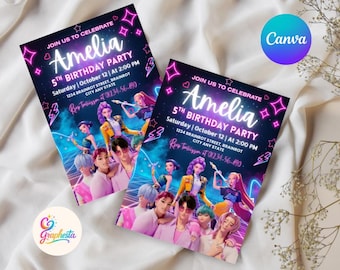 KPOPAnime Birthday Invitation | Customizable Canva Template (Digital Download)