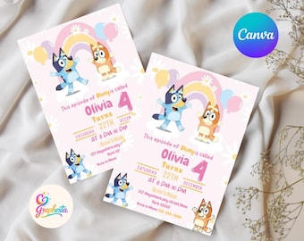 Editable Birthday Invitation, BlueyyBingoo Theme (Digital Download)