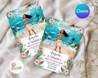 Moana Birthday Invitation, Editable Canva Template (Digital Download)