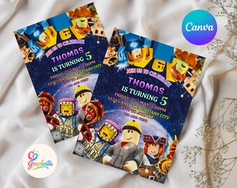 Editable Roblox Birthday Invitation, Game Party Invite (Canva)