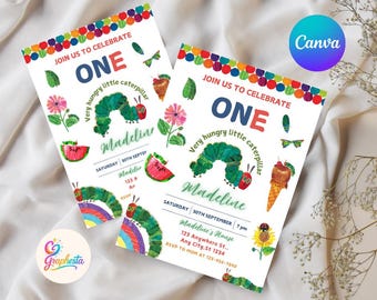 Very Hungry Caterpillar Birthday Invitation, Customizable Canva Template