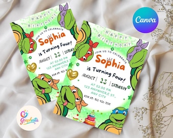 Invitation d'anniversaire de tortue ninja | Modèle de toile modifiable (téléchargement numérique)