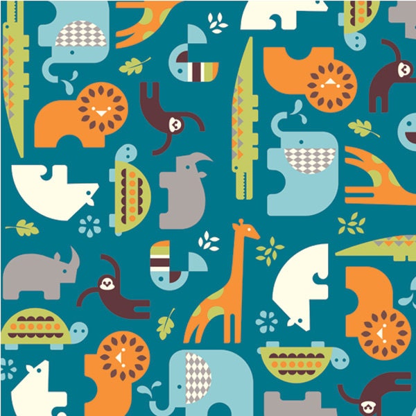 Birke organische Baumwollgewebe, Safari-Soiree in Teal, 1/2-Hof