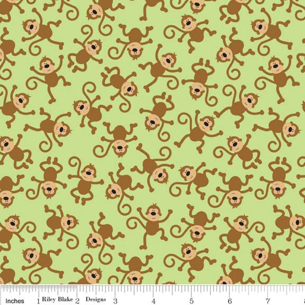 Riley Blake Bio-Baumwoll-Gewebe, Zoofari Monkey in grün, 1 yard