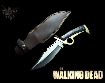 Cuchillo de The Walking Dead: réplica de Daryl Bowie con guarda de latón y funda de cuero