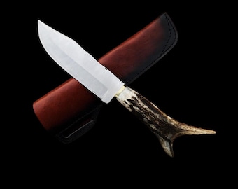 Handgjord D2-ståls Bowie-kniv: Replika av filmen Legend of the Fall med läderslida