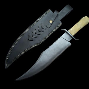 Juan Padillo Bowie Knife: Custom Handmade 5160 Spring Steel Juan Padillo Replica Aged Bowie Knife with Stabilized Bone Handle | Gift for Men