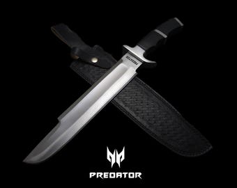 Handmade Predator Bowie Knife: 5160 Spring Steel Replica with Leather Sheath
