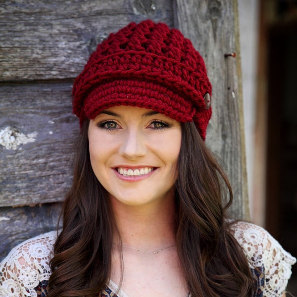 Crochet Newsboy Hat | Girl Hat | Newsboy with Strap | Newsgirl brimmed Hat | Fall Fashion | Women Accessories | Brim Beanie | Womens Hat