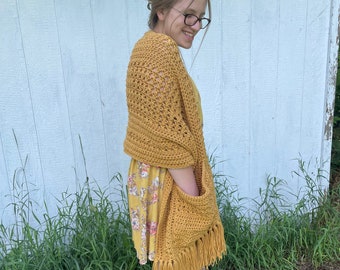 Ready to Ship Crocheted Pocket Wrap, shawl with pockets, soft, handmade and stylish scarf