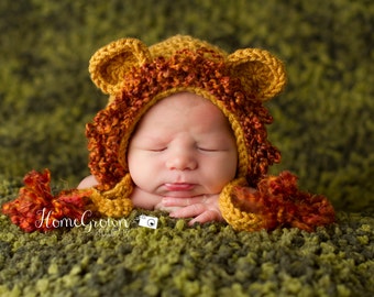 Newborn hat | crocheted lion hat | Lion Bonnet Hat in Gold with Mane | crochet hat  - soft cuddly warm baby gift or photo prop