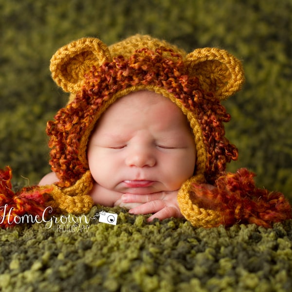 Newborn hat | crocheted lion hat | Lion Bonnet Hat in Gold with Mane | crochet hat  - soft cuddly warm baby gift or photo prop