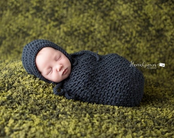 Ensemble sac à langes et bonnet pour nouveau-né | Gigoteuse au crochet | Accessoire photo | Bonnet bébé | choisissez votre couleur