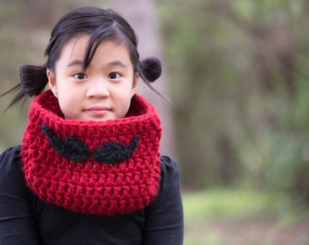 Mustache Cowl Chunky Warm Cowl neck warmer scarf for toddler child or teen/adult boys and girls, men and women