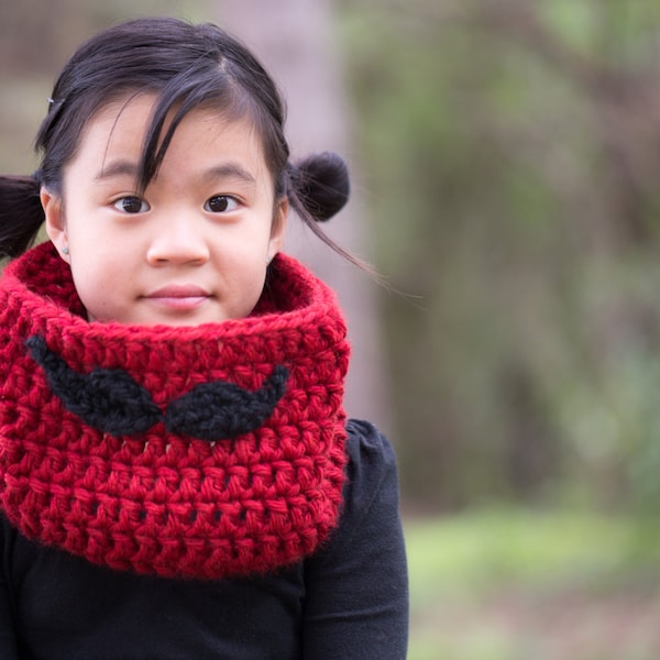 Mustache Cowl Chunky Warm Cowl neck warmer scarf for toddler child or teen/adult boys and girls, men and women