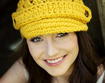 Crochet Newsboy Hat | Girl Hat | Newsboy with Strap | Newsgirl brimmed Hat | Fall Fashion | Women Accessories | Brim Beanie | Womens Hat